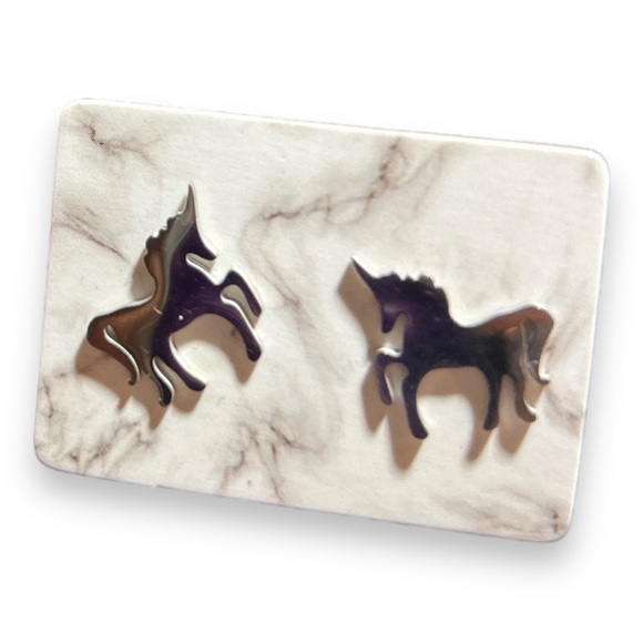 Stainless Steel Unicorn Stud Earrings - Picture 3 of 3